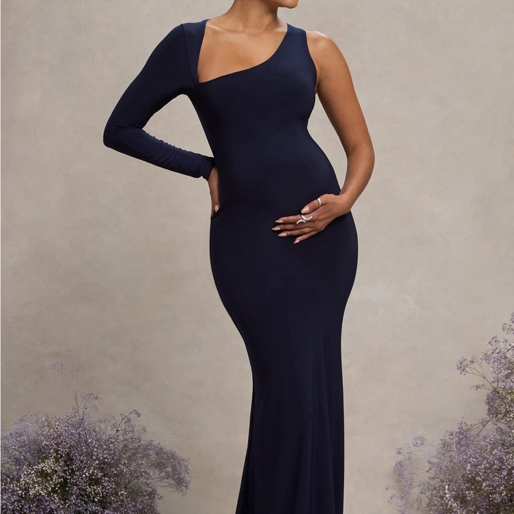 Elegant One-Shoulder Navy Formal Dress